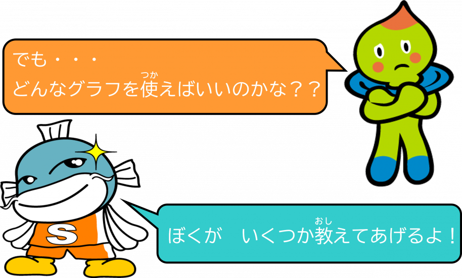 でも・・・どんなグラフを使えばいいのかな??ぼくがいくつか教えてあげるよ。