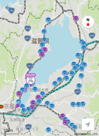 画像:レンタサイクルショップの周辺検索MAP画面
