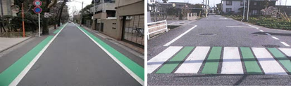 歩行者保護のためのカラー舗装の写真