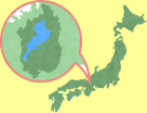 日本地図の中心より左に位置する滋賀県を示す画像