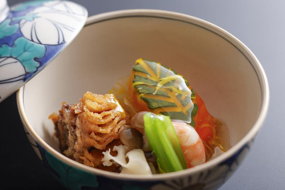 ランチ限定「花懐石」(まじか油煮と近江野菜と近江海老炊合せ)、近江懐石清元のホームページへのリンク