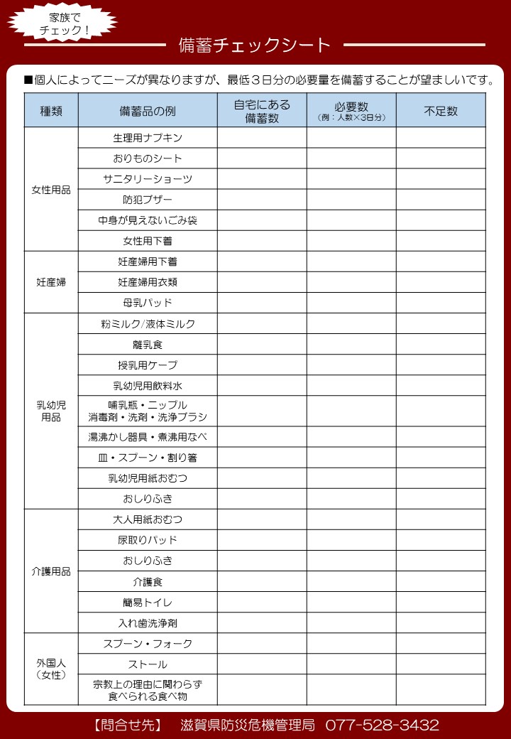 備蓄チェックシート