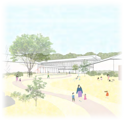 公園と一体となったアプローチ空間のイメージパースです。