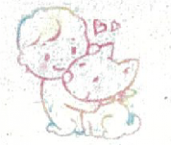子どもが犬を抱いているイラスト