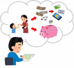 お金について学んでいるイラスト