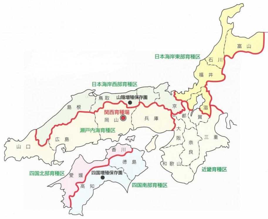 関西育種基本区の区域図