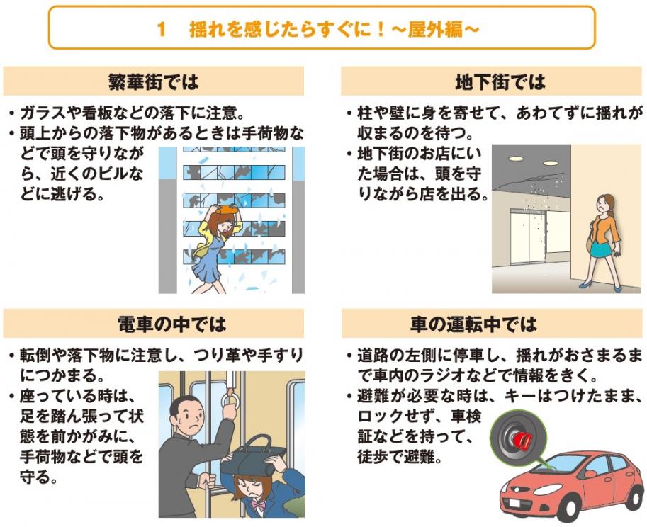 揺れを感じたらすぐに（屋外編）