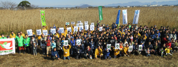 伊庭内湖にてヨシ刈りイベントに参加