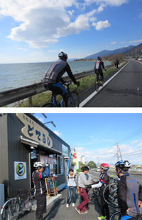 自転車処「どてるし」さんで休憩する様子